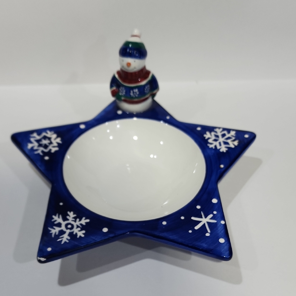 Vintage St. Nicholas Square Christmas Star-Shaped Serving Bowl with Snowman 2000